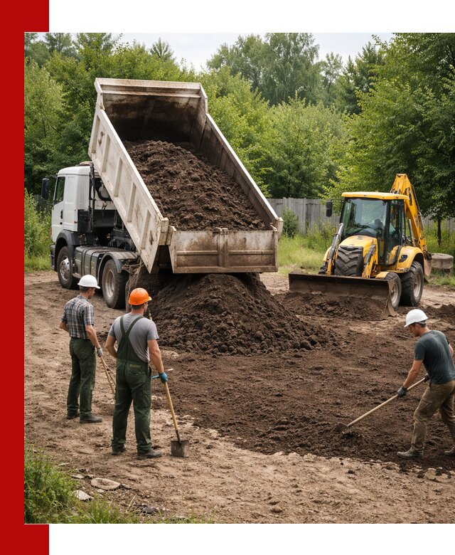 Доставка и укладка грунта для выравнивания участка в Щекине