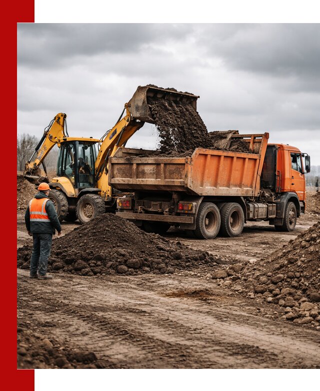 Вывоз грунта и строительного мусора в Щекине грузовыми самосвалами