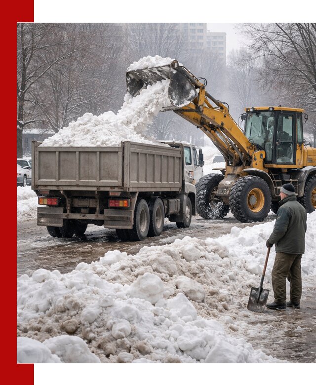 Вывоз снега грузовой техникой в Щекине оперативно и чисто