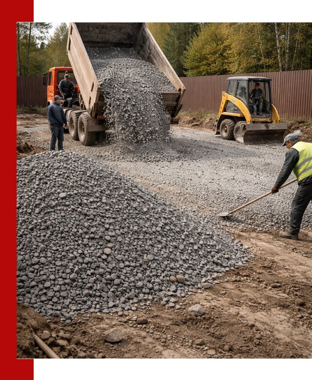 Отсыпка участка щебнем с доставкой и уплотнением в Щекине