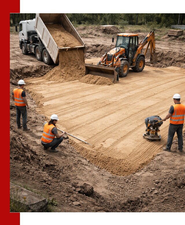 Устройство песчаной подушки для фундаментов и дорог в Щекине